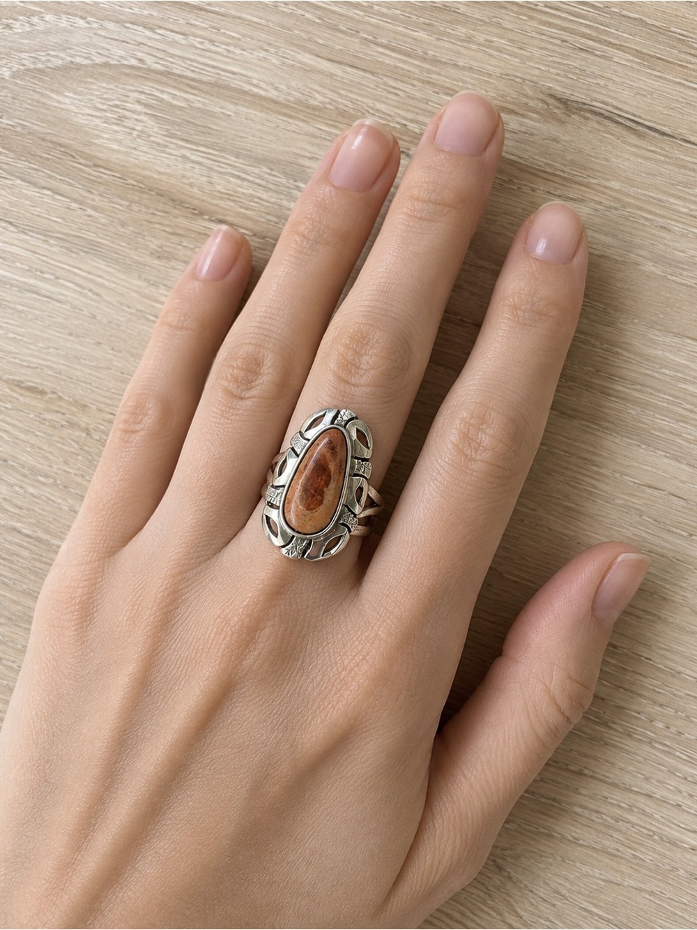 Mexican Cantera Fire Opal Sterling Silver Ring 7